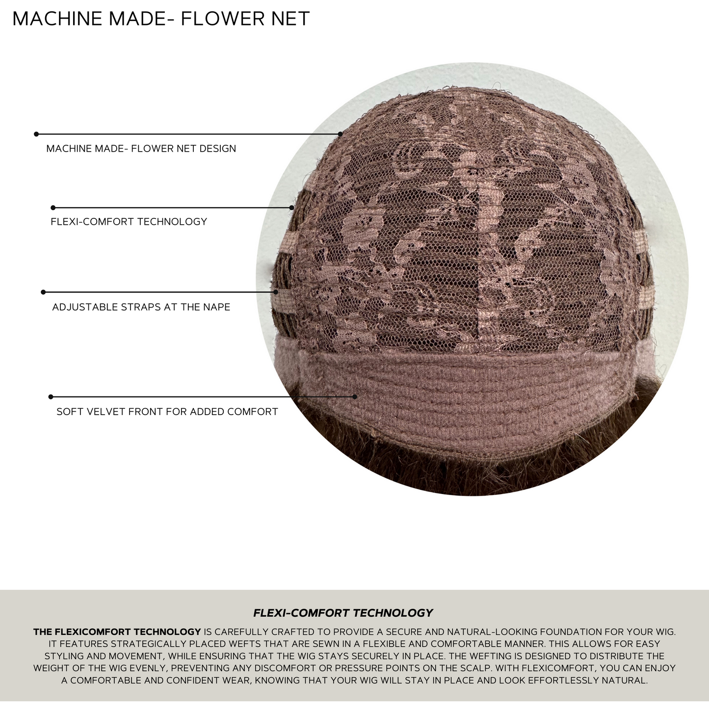 Aderans Machine made flower net inside cap construction