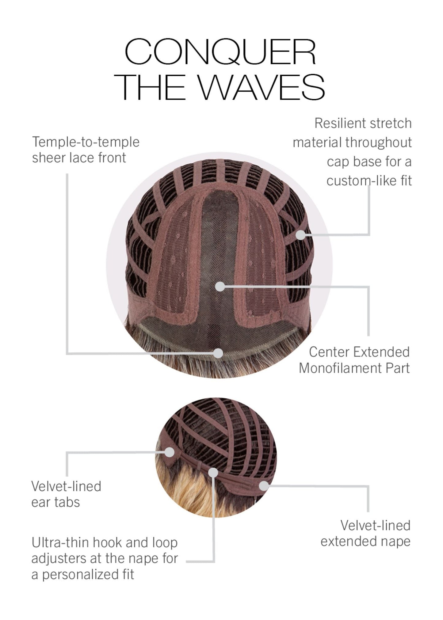 Conquer The Waves wig Gabor inside cap construction