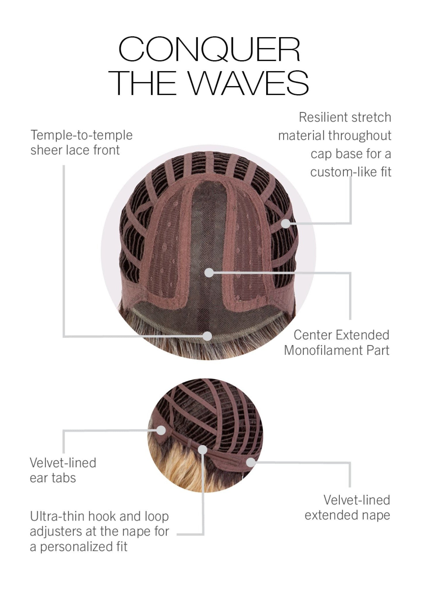 Conquer The Waves wig Gabor inside cap construction