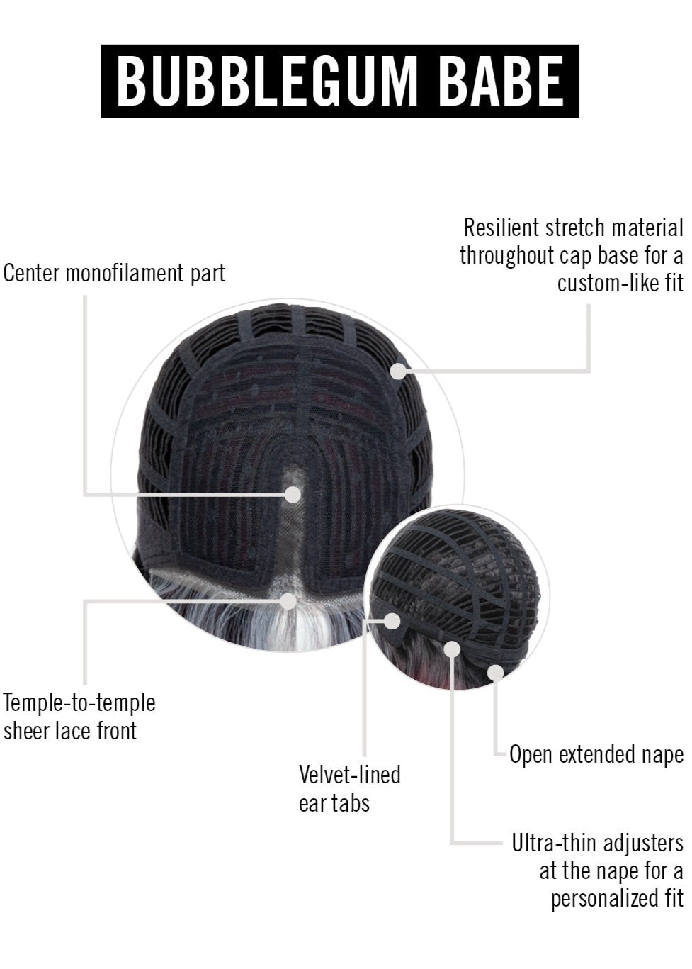 Bubblegum Babe by Hairdo inside cap construction lace front mono part