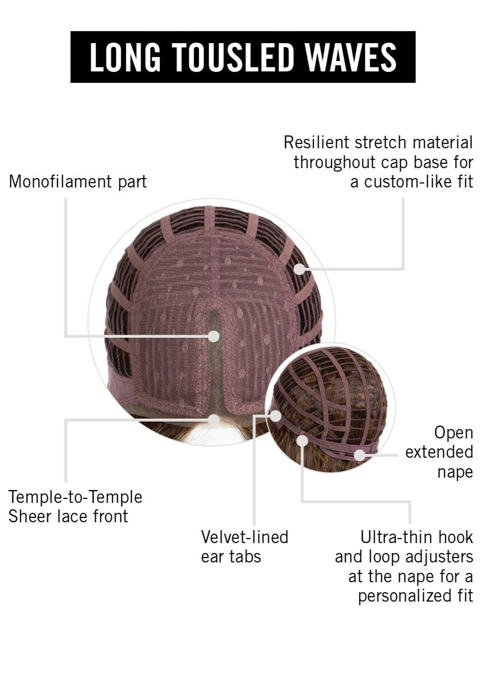 Long Tousled Waves wig by Hairdo inside cap construction
