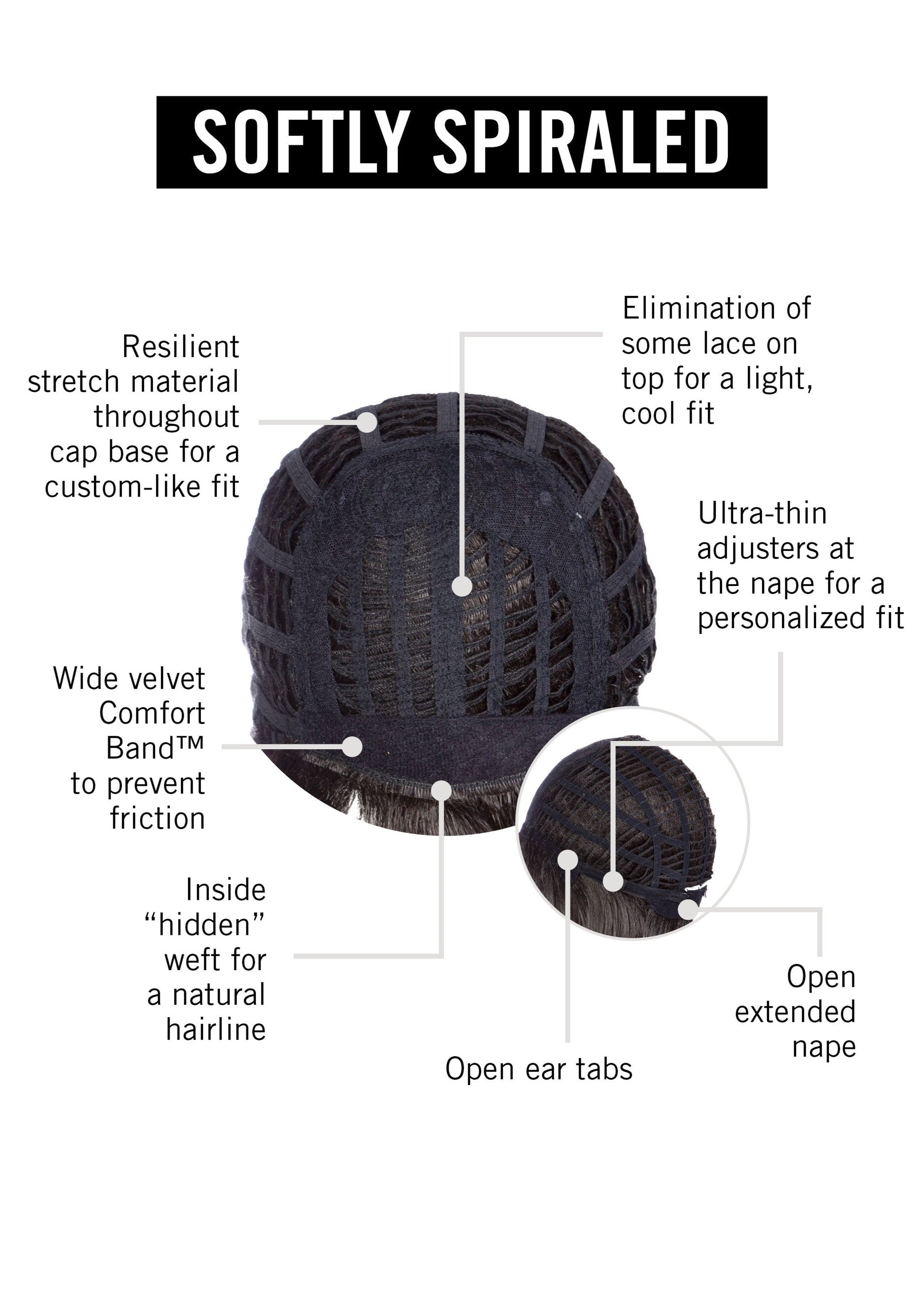 Softly Spiraled wig by Hairdo inside cap construction