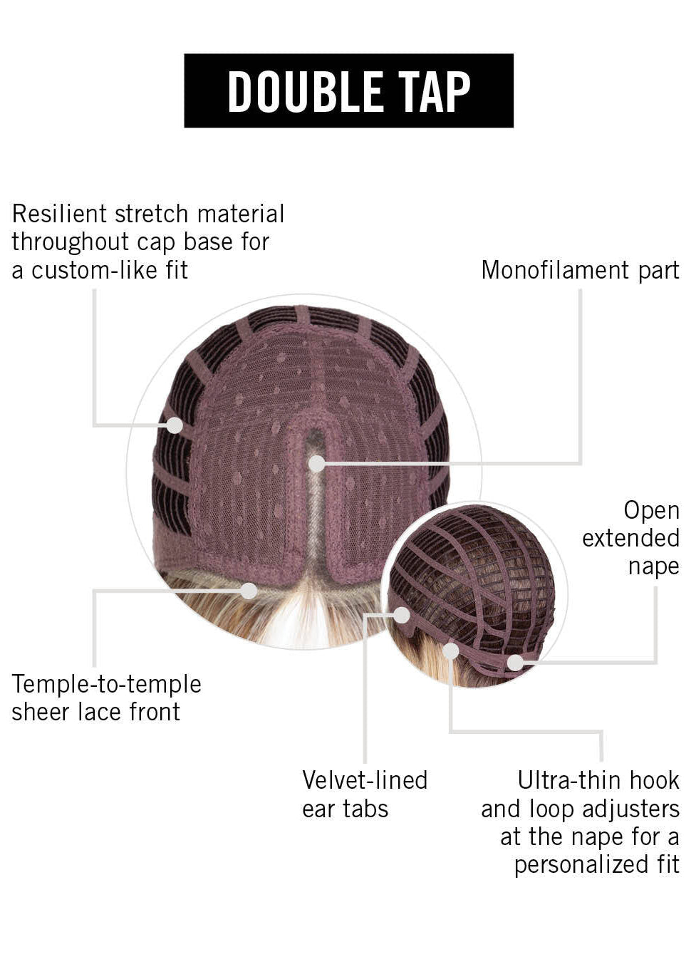 Double Tap by Hairdo inside cap construction