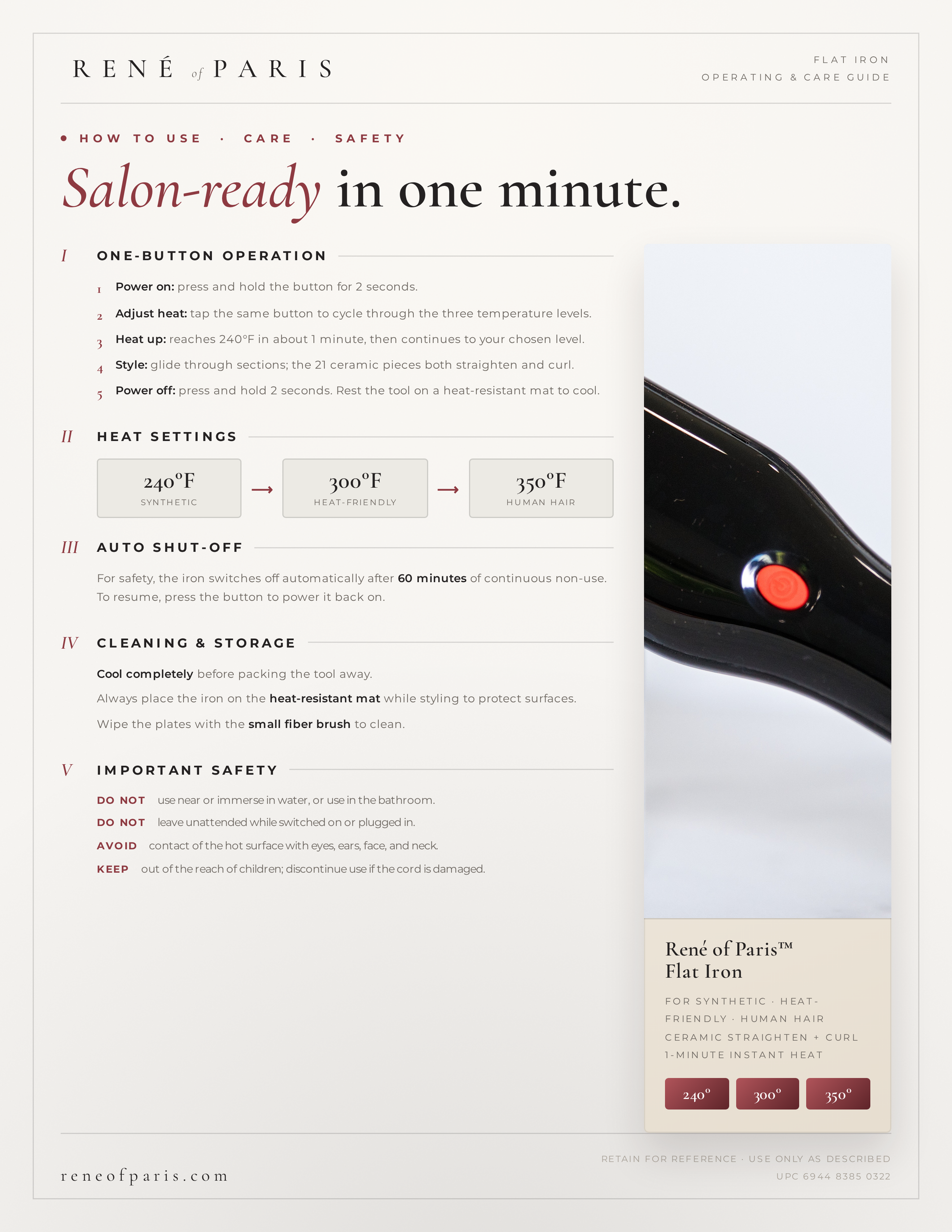 Flat Iron by René of Paris Hot Tool wig styling