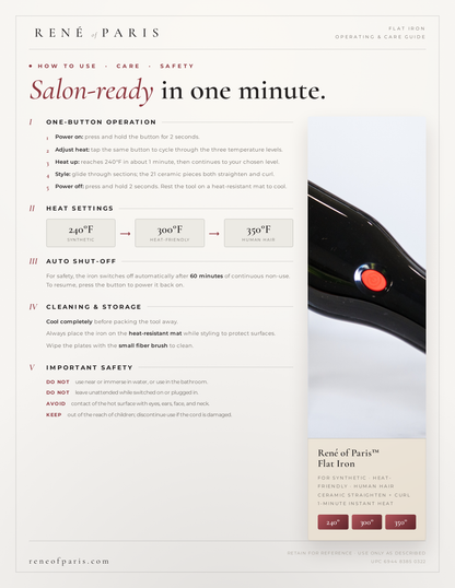 Flat Iron by René of Paris Hot Tool wig styling